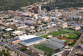 Aerial view of the University of Akron campus